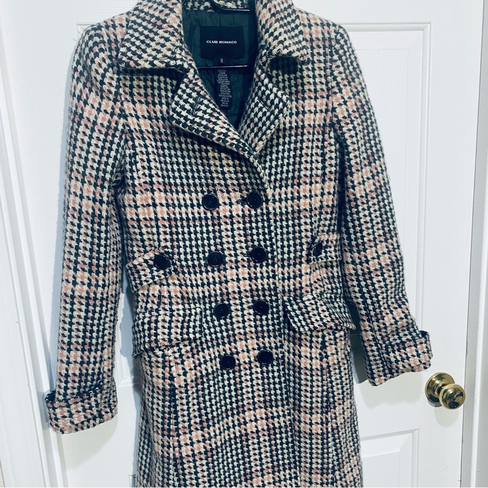 Club Monaco Black and Pink Houndstooth Trench Coat